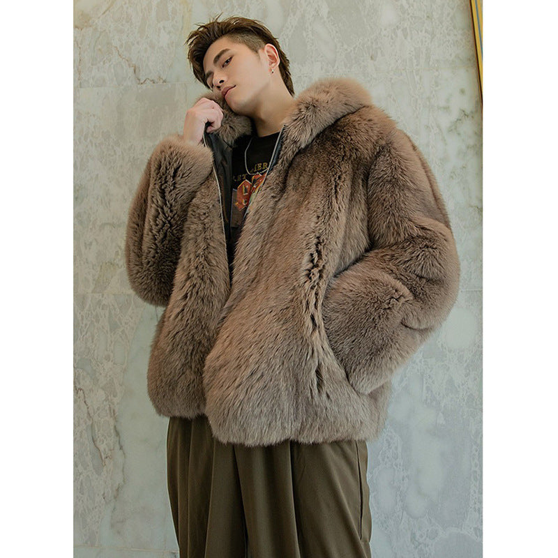 Men's Trendy Faux Fox Fur Coat - GlamzLife
