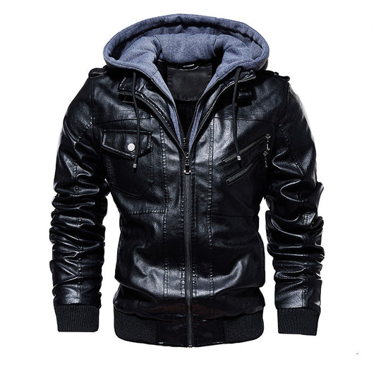 Men's PU Leather Hooded Jacket - GlamzLife