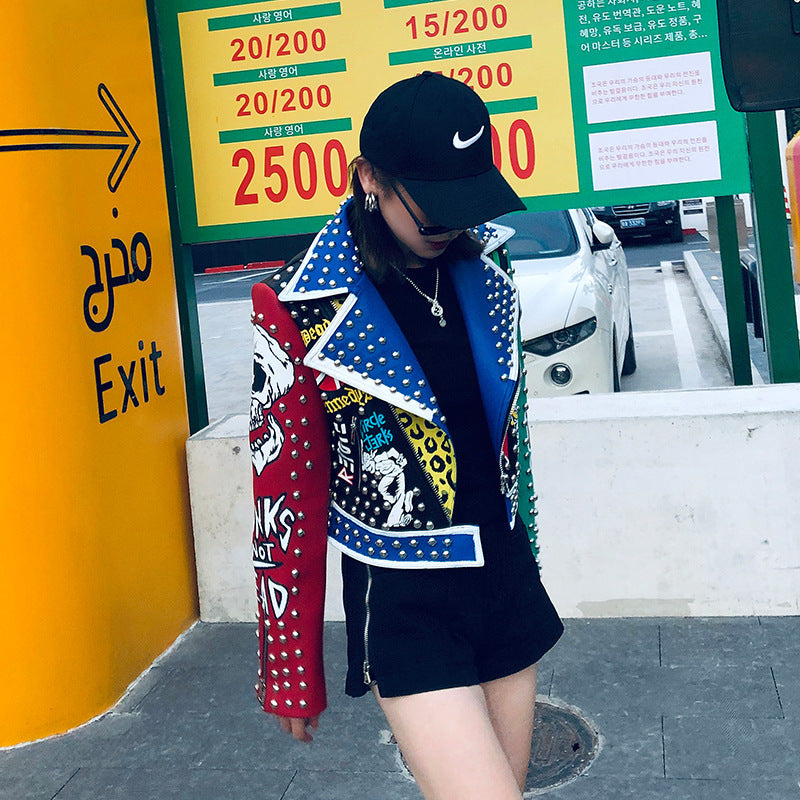 GlamzLife's Rivet Short Leather Jacket for Women - Imitation Leather.