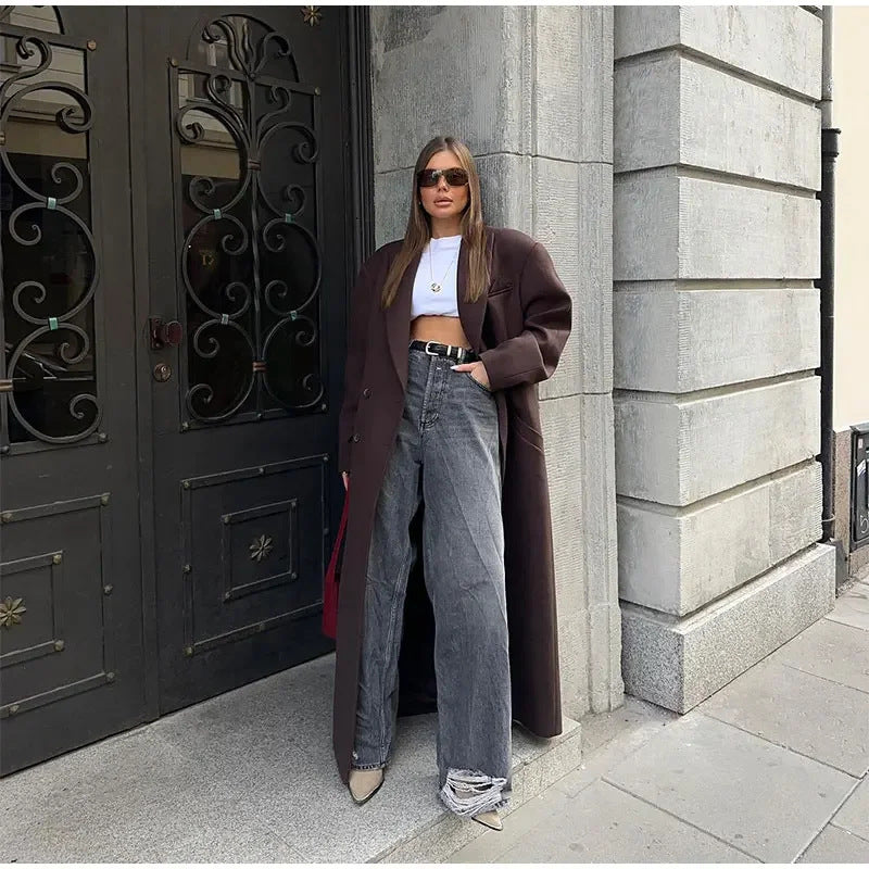 Elegant Lapel Double pocket Wool-like Coat - GlamzLife