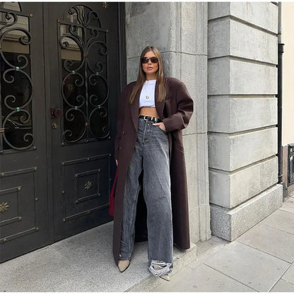 Elegant Lapel Double pocket Wool-like Coat - GlamzLife