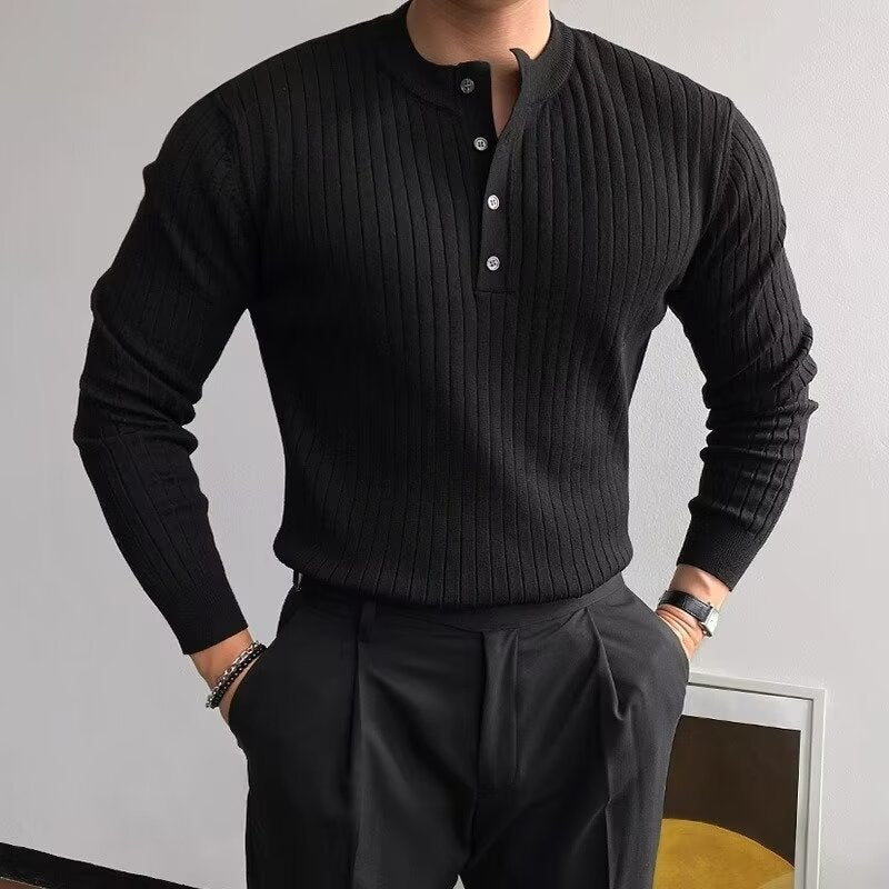 Henry Collar Sweater Long Sleeve Men's Sweater T-shirt - GlamzLife