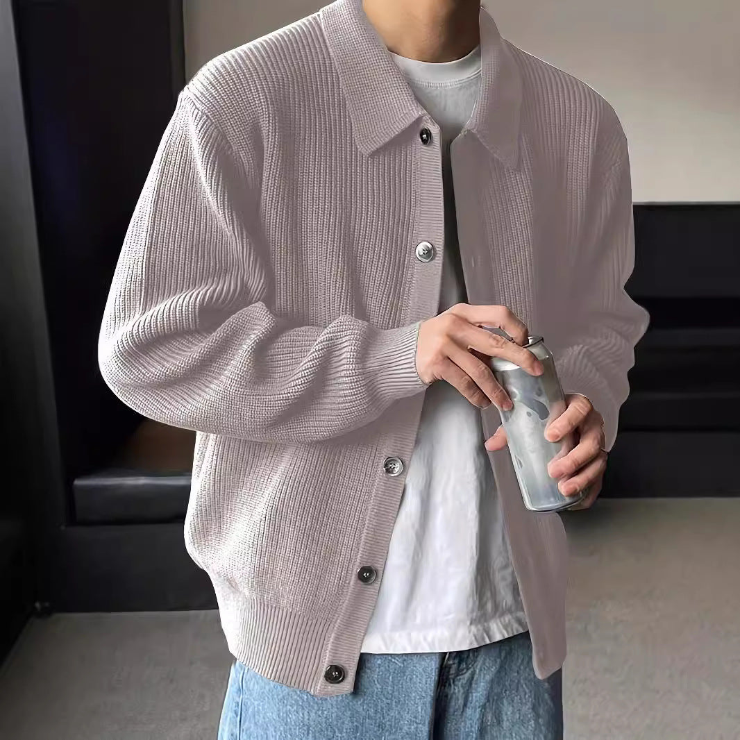 Fashion Solid Color Simple Men's Knitwear Cardigan Sweater Coat - GlamzLife