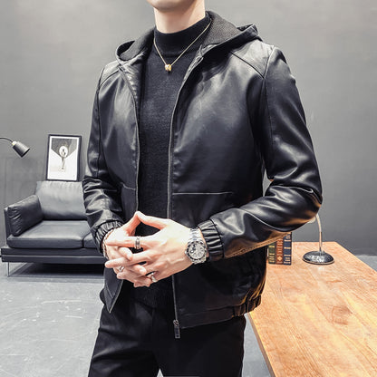 Men's Trendy Hooded Leather Jacket - GlamzLife