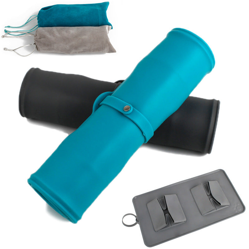 Pet folding double bowl velvet bag dog bowl - GlamzLife