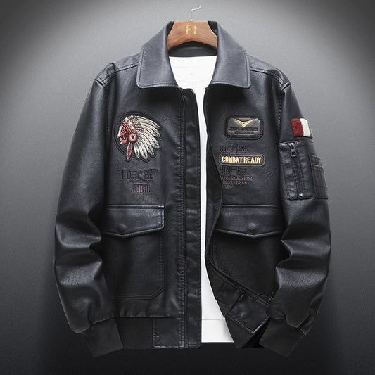 Men's PU Embroidered Leather Jacket - GlamzLife
