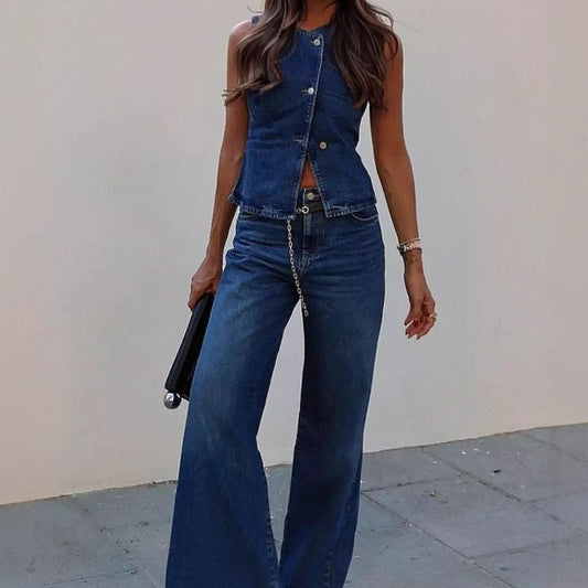 Women's Sleeveless Vest Fashion Wide-leg Suit - GlamzLife