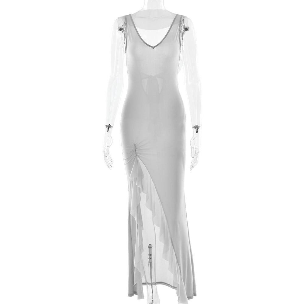 Ribbon Women Backless High Slit Dress - GlamzLife