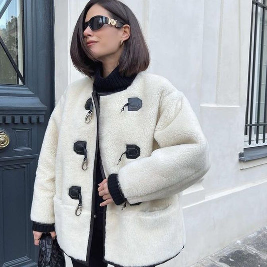 Fashion Cashmere Women's Metal Lock Catch Design Cardigan Jacket | GlamzLife