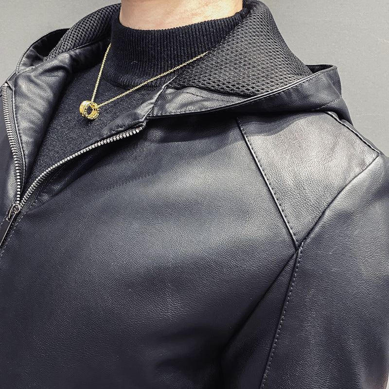 Men's Trendy Hooded Leather Jacket - GlamzLife