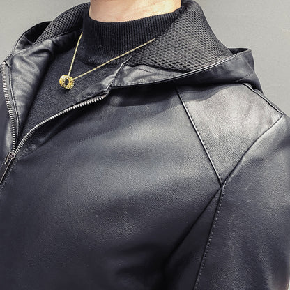 Men's Trendy Hooded Leather Jacket - GlamzLife