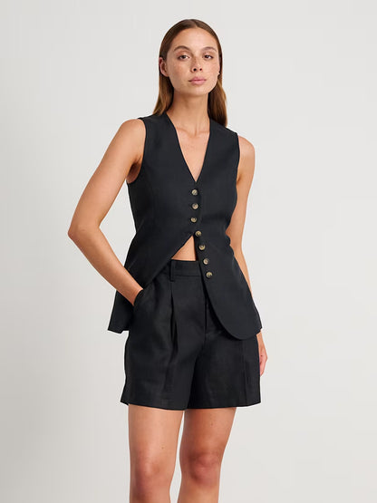 Cotton Linen Shorts Commuter Vest Shorts Suit - GlamzLife