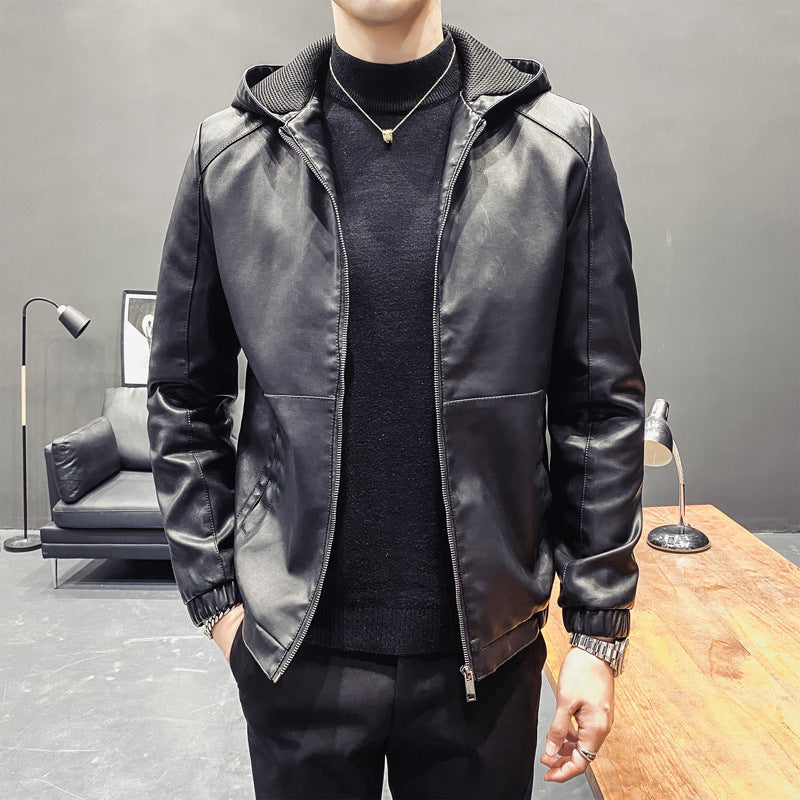 Men's Trendy Hooded Leather Jacket - GlamzLife