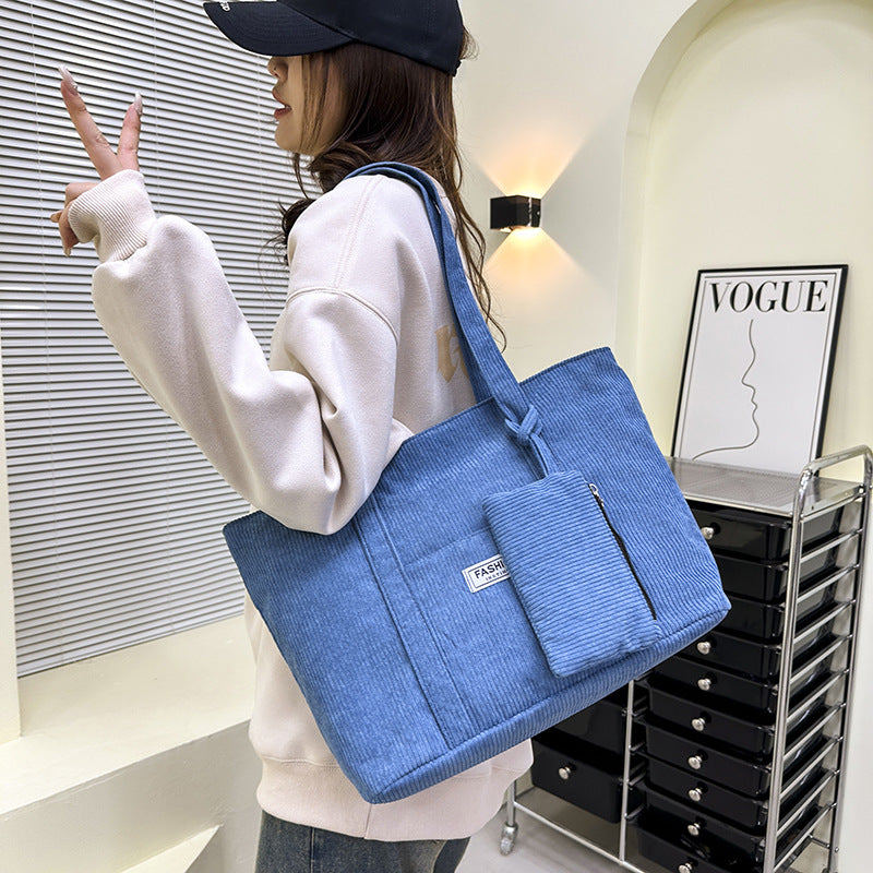 Large-capacity Corduroy Shoulder Bag With Small Woman Purses Composite Bag Solid Color Handbags For Women Winter And Spring | GlamzLife