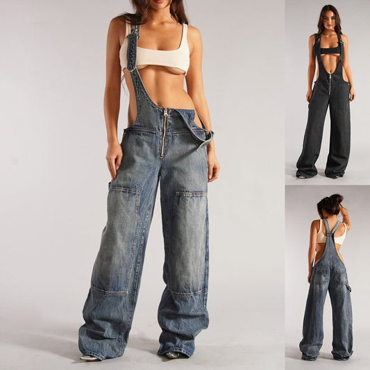 Y2K Zipper Denim Overalls - Women's Trendy Streetwear - GlamzLife