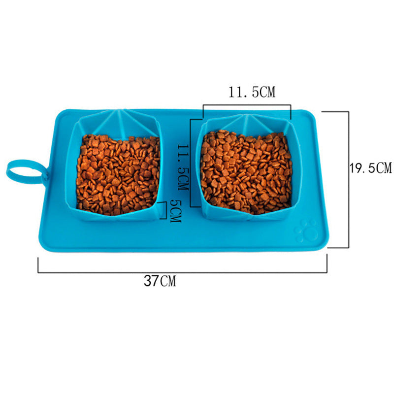 Pet folding double bowl velvet bag dog bowl - GlamzLife