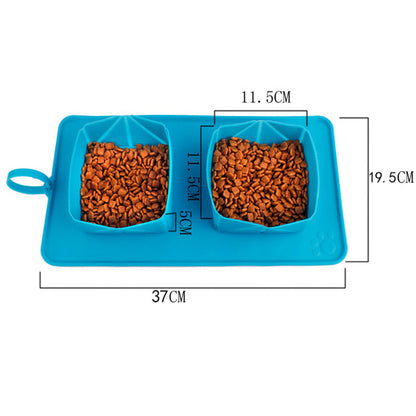 Pet folding double bowl velvet bag dog bowl - GlamzLife