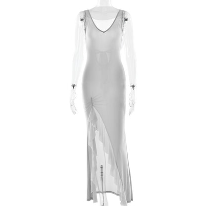 Ribbon Women Backless High Slit Dress - GlamzLife