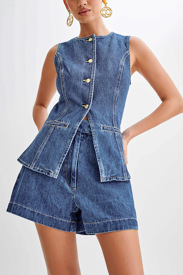 High Waisted Women's Suit Denim Shorts - GlamzLife