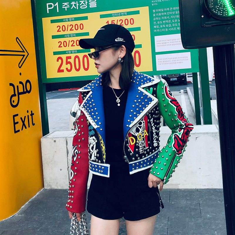 GlamzLife's Rivet Short Leather Jacket for Women - Imitation Leather.