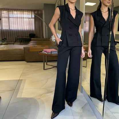 Women's Slim Fit Vest High Waist Pants Two-piece Suit