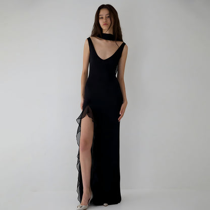 Ribbon Women Backless High Slit Dress - GlamzLife