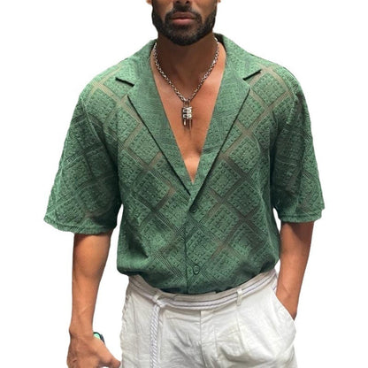 Men's Hollow-out Breathable Short-sleeved Lapel Casual Shirt - GlamzLife