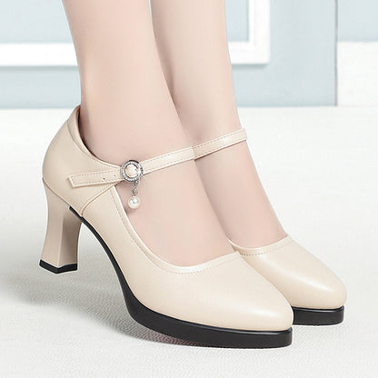 Women's Soft Leather Platform Shoes With Buckle