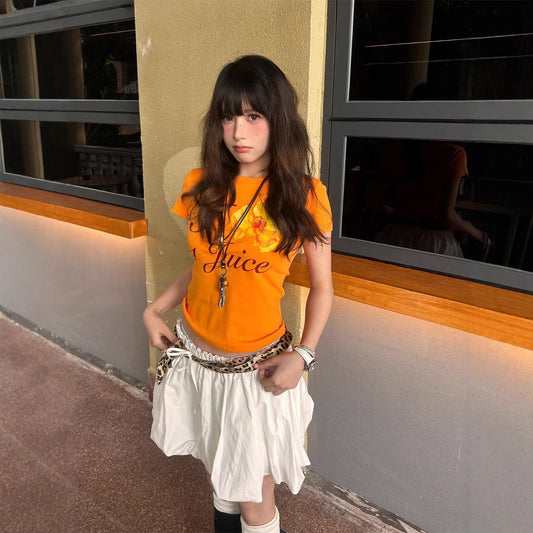 All-matching Summer Orange Printed Short Sleeve Top - GlamzLife
