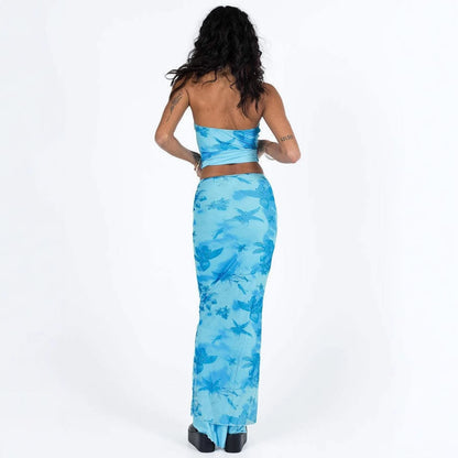 Printed Tube Top Skirt Two-piece Suit