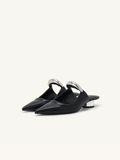 Pointed-toe Slippers Women's Chunky Heel Mid Heel Half Slippers Ferrule Sandals