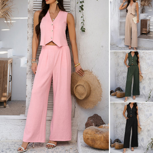 Holiday Vest Wide Leg Trousers Suit - GlamzLife