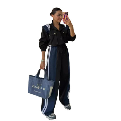 Niche Design Denim Patchwork Stripes Overall Suit
