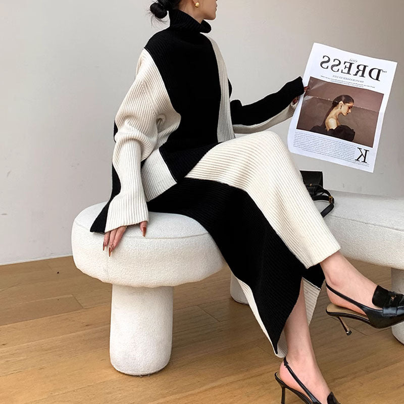 Turtleneck Long-Sleeved Knitted Co-Ord Set - GlamzLife