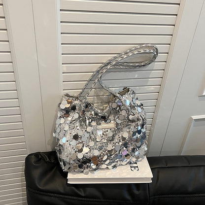 Large Sequin Personalized Woven Shoulder Bag - GlamzLife