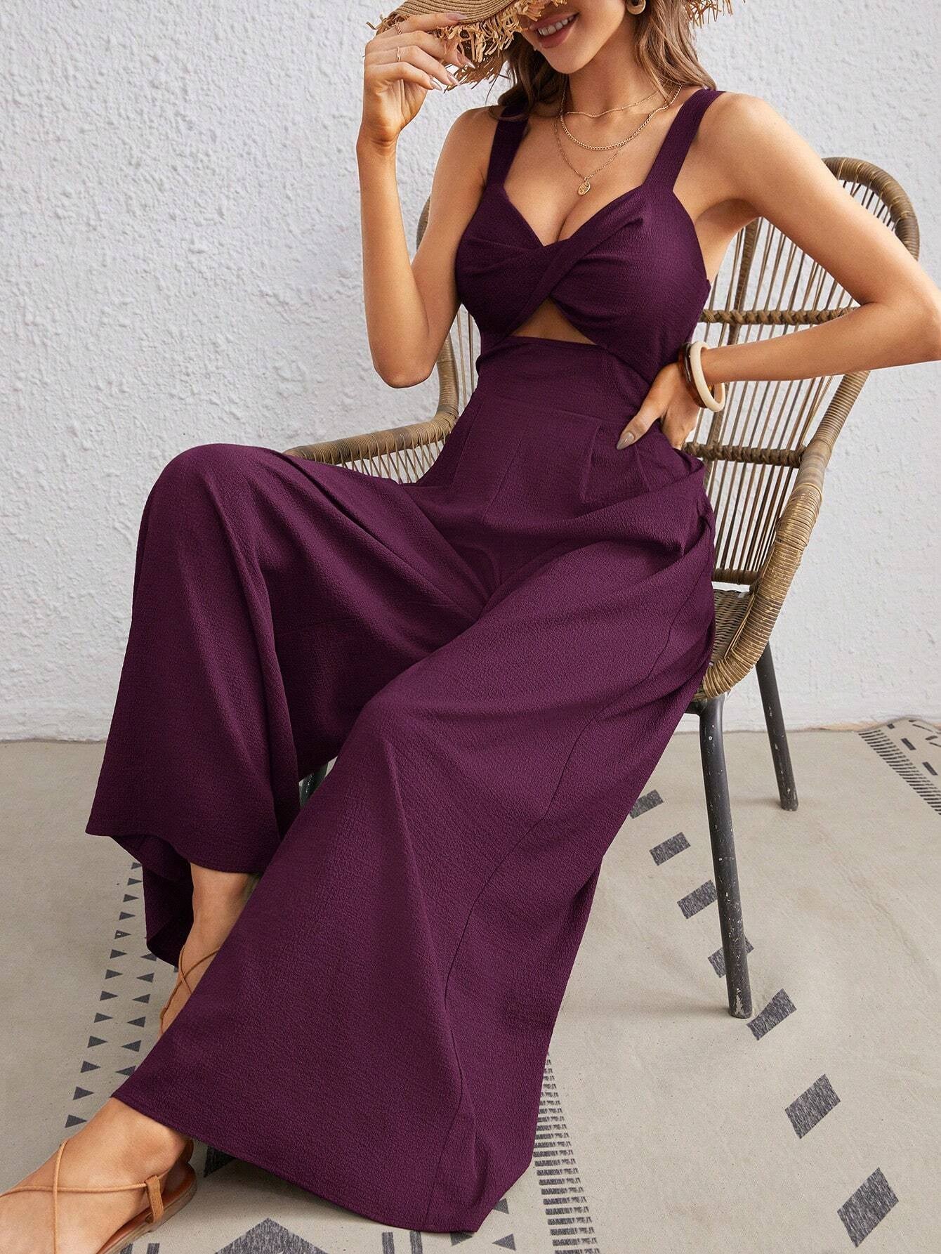 Women's Solid Color Loose Overall One Piece Summer Beach Jumpsuit - GlamzLife