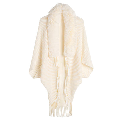 Women's Loose Tassel Fashion Shawl Jacket With Fur Collar - GlamzLife