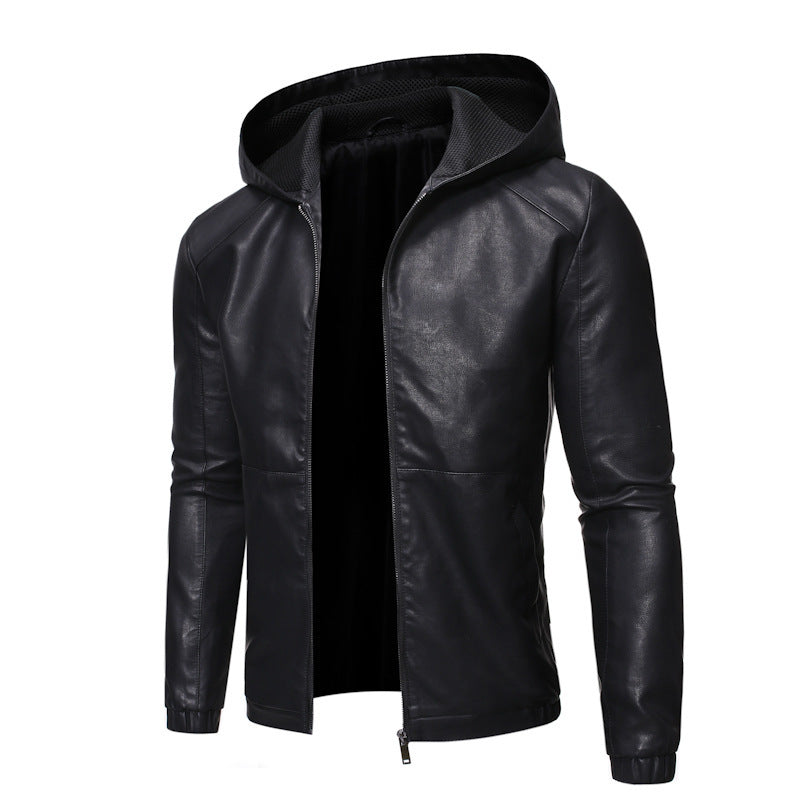 Men's Trendy Hooded Leather Jacket - GlamzLife