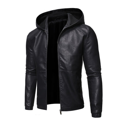 Men's Trendy Hooded Leather Jacket - GlamzLife
