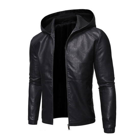 Men's Trendy Hooded Leather Jacket - GlamzLife