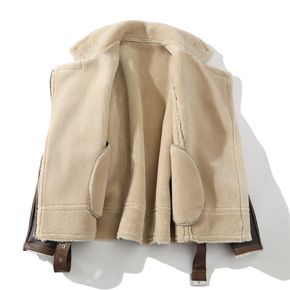 Plus Size Casual Polo Collar Fleece-lined Thickened Fur Jacket - GlamzLife