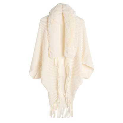 Women's Loose Tassel Fashion Shawl Jacket With Fur Collar - GlamzLife