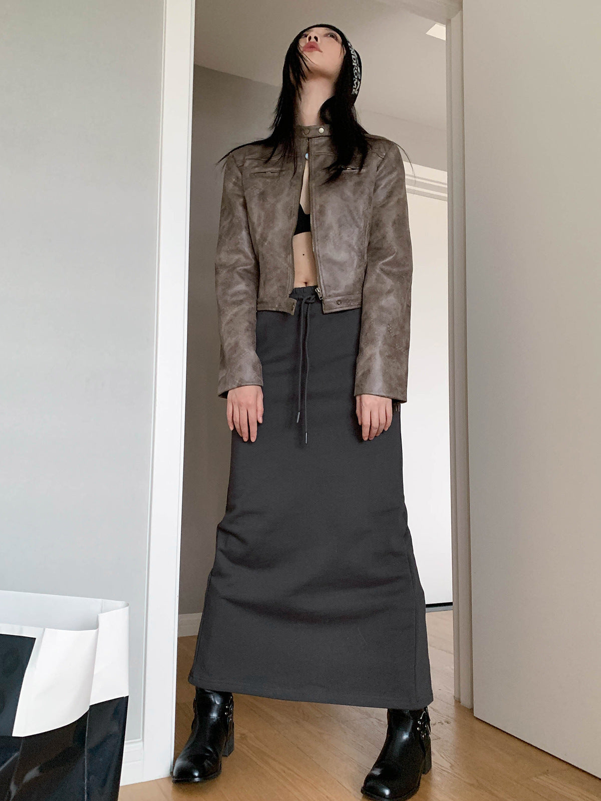 GlamzLife's Women's Brown Suede Biker Jacket - Slim Fit, Long Sleeve