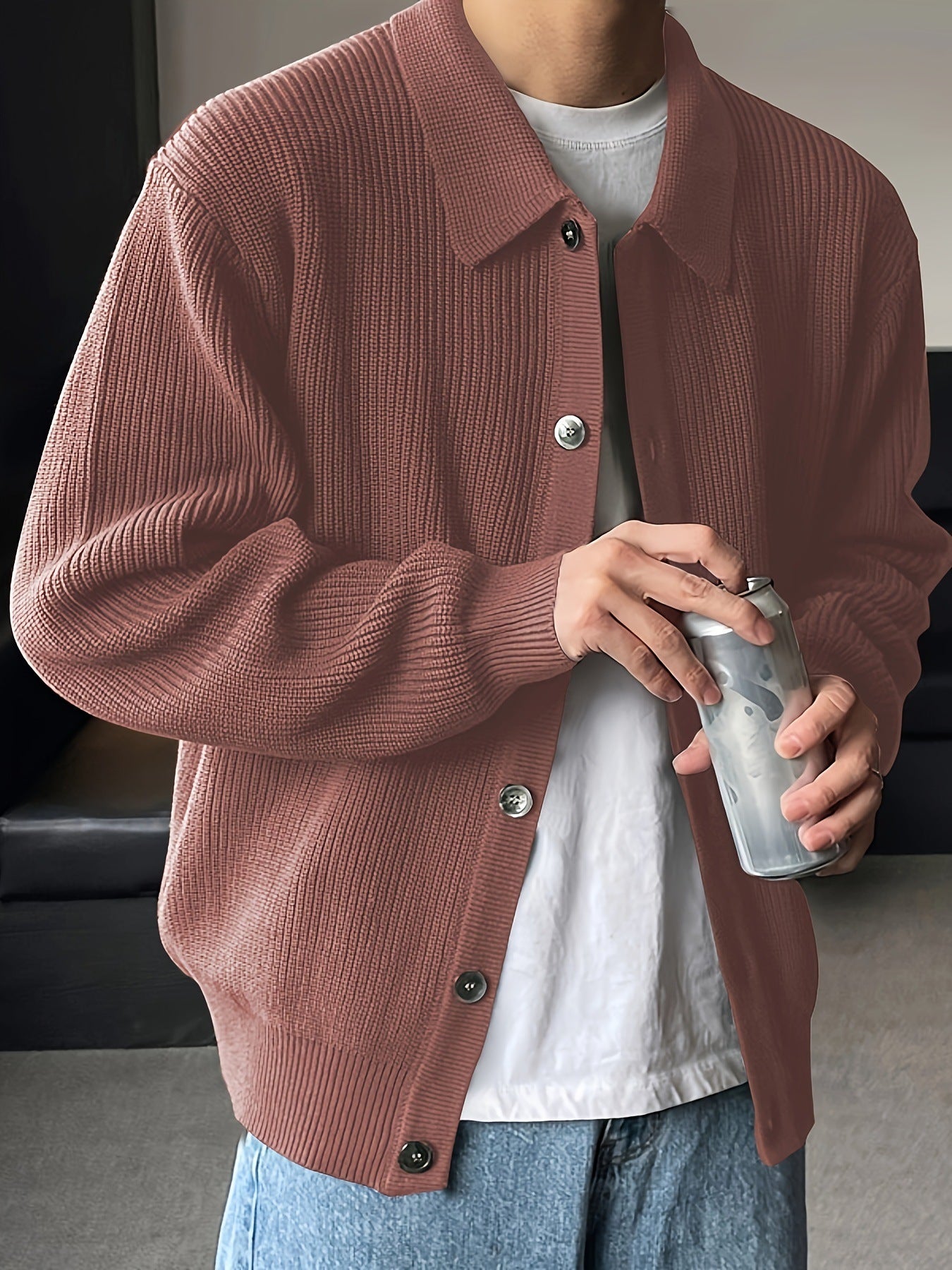 Fashion Solid Color Simple Men's Knitwear Cardigan Sweater Coat - GlamzLife