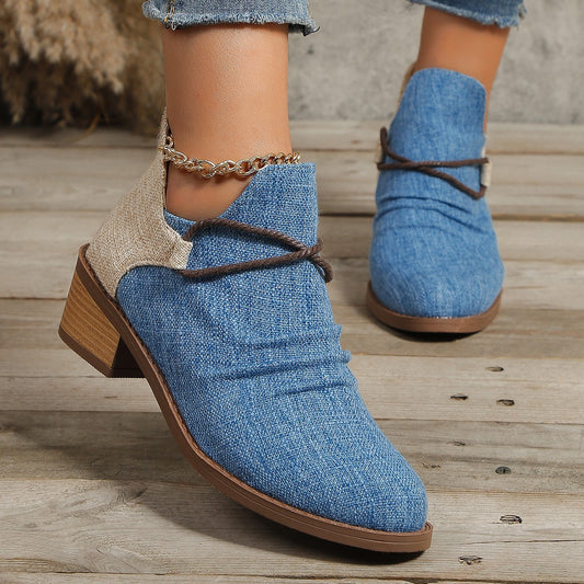 Women's Retro Boots Fashion Leopard Print Shoes Pointed Toe Square Heel Ankle Boots | GlamzLife
