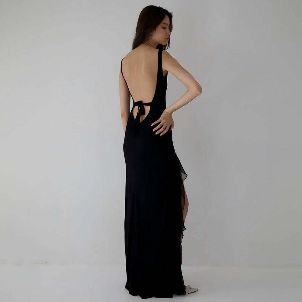 Ribbon Women Backless High Slit Dress - GlamzLife