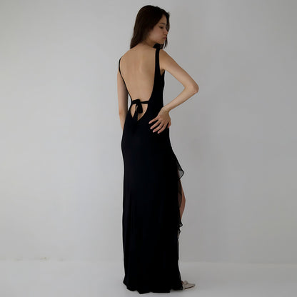 Ribbon Women Backless High Slit Dress - GlamzLife
