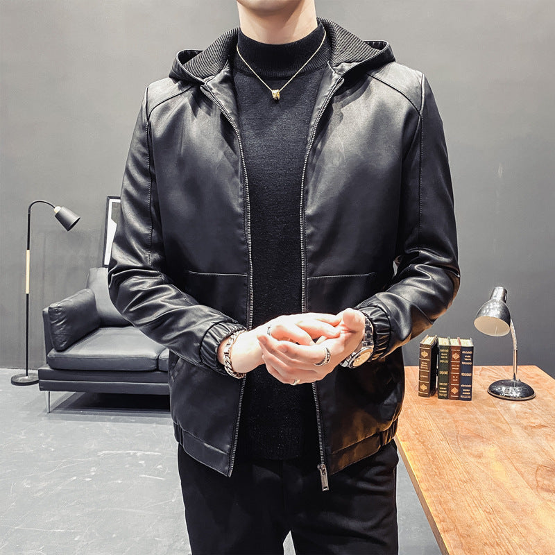 Men's Trendy Hooded Leather Jacket - GlamzLife