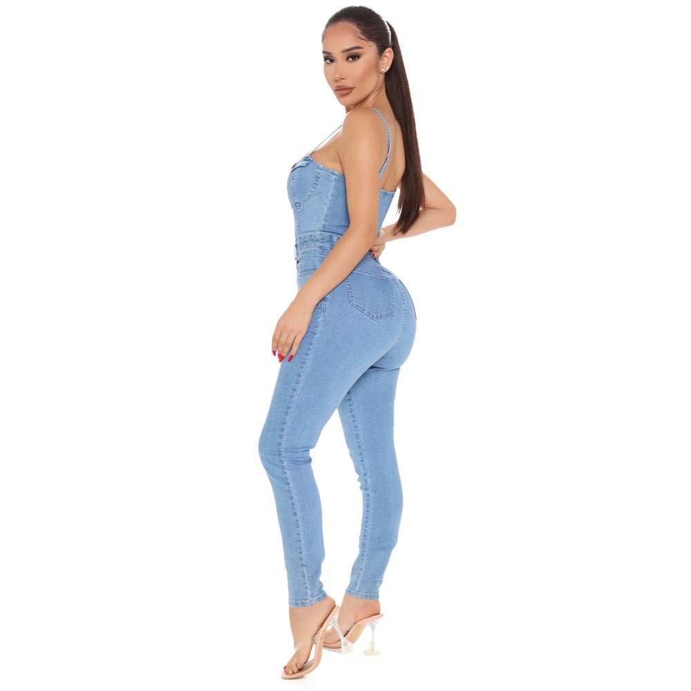 Casual Women's High Waist Trendy Denim Jumpsuit | GlamzLife