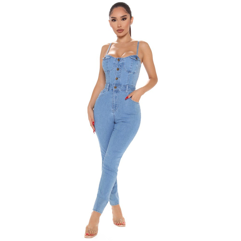 Casual Women's High Waist Trendy Denim Jumpsuit | GlamzLife